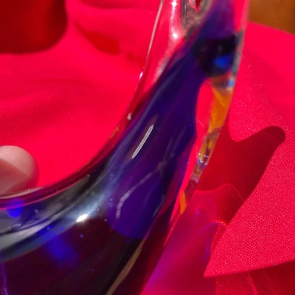 Vintage Murano cobalt blue, yellow and clear art glass snail
